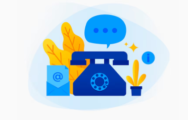 Animation showing a telephone, email, message bubble, and information bubble.